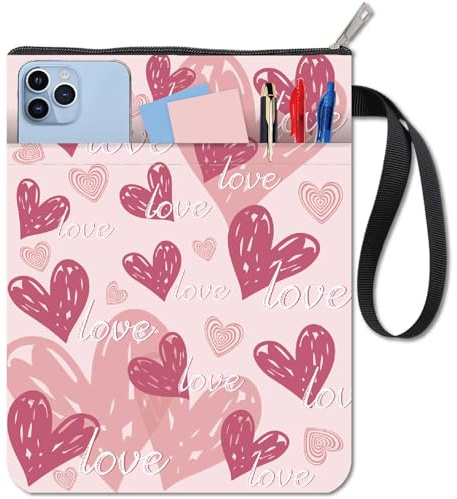 craspire Protège Livres en Forme de Cœur pour la Saint Valentin Protège Livres Rose pour Livres de Poche Housse de Livre en Tissu Lavable avec Fermeture Éclair et Pochette Supplémentaire