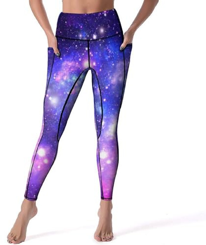GEARDUKE Colorful Galaxy Women's Workout Leggings with Pockets - High-Waist, Thick 4-Way Stretch Running Yoga Pants L