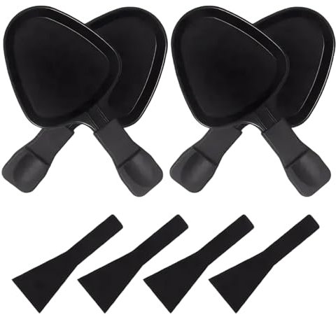 NASSMOSSE 4Pcs Raclette Pan, Metal Raclette Cheese Pan with Nylon Spatula, Replacement Triangular Raclette Grill Pan for Cheese, Dessert, Side Dish