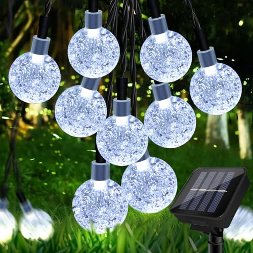 11M/36FT 60 LED Solar String Lights Outdoor Waterproof, Solar Powered Crystal Ball Decorative Lights with 8 Modes, Night Fairy Garden Lights for Garden Patio Yard Tree Party Christmas, Cool White