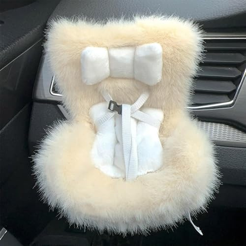 Car Seat with Air Vent Clip and Desktop Stand, Doll Car Seat with Soft Furry Cushion Seat, Cute and Functional Car Ornament for Collectors & Doll Fans (Beige)