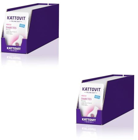 Kattovit Feline Diet Diabetes – con Salmón | Pack Doble | 2 x 24 x 85 g | Alimento Especial para Gatos | para Apoyar el Suministro de Glucosa | Alto Contenido de Fibra Bruta