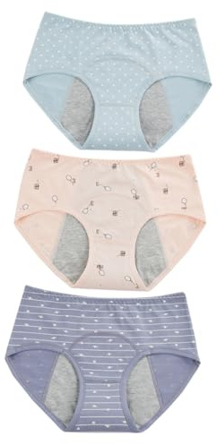Gogogmee 3 Piezas Bragas Menstruales Mujer y Spandex Cintura Media Protección Fugas Ropa Interior para Periodo Menstrual Colores Surtidos