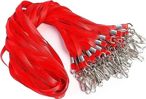 50 stycken nyckelband, nyckelband, nyckelband, nyckelband, nyckelband att hänga upp, med roterande krok, för ID-kort, nycklar, visselpipa, dokumenthållare (röd)