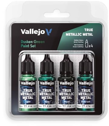 Vallejo True Metallic Paint Set, 4 Colors for Metal Painting, Includes Base, Light, Shade, Airbrush, BSL System for Consistent and Adaptable Results
