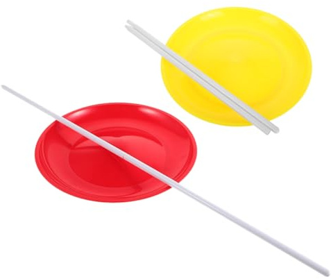 FUNNETOYU 2 Assiettes de Jonglage avec Baguettes Professionnelles D’Adresse Jaune et Rouge Plateau Équilibré en Matériaux Solide Animation de Fête et Spectacles Artistiques