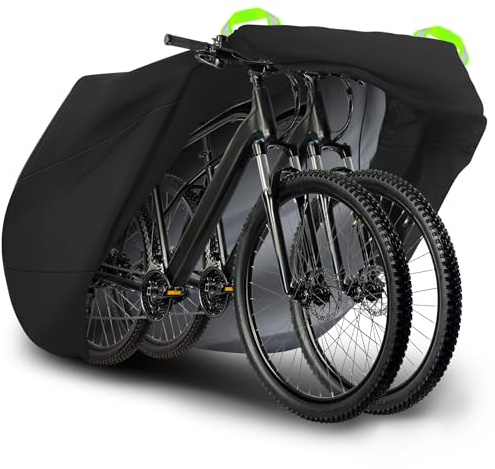 Funda para Bicicleta Exterior para 2 Bicicletas, Funda para bici Cubre Bicicleta Exterior 210D Poliéster, Capa Bici Lona para Tapar Bici de Montaña/Carretera/Electrica/MTB, 220x110x95 cm