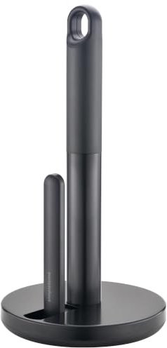 1.5KG Weighted ONE HAND TEAR Kitchen Roll Holder Stand (Matte Black) | tension arm, tear one/more sheets at one time | 1.5kg electroplating weighted base | anti-slip silicone | finger loop handle