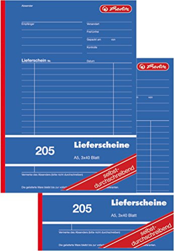 Herlitz 883546 Lieferschein-Buch A5 205 3x40 Blatt, selbstdurchschreibend (2 Stück, DIN A5)