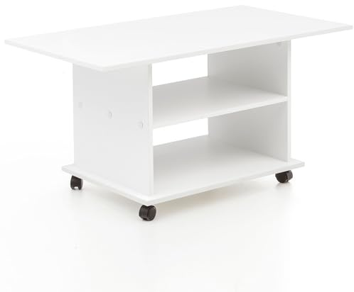 Wohnling Design Couchtisch WL5.738 95 x 51 x 54,5 cm Weiß Drehbar mit Rollen, Wohnzimmertisch Coffee Table, Sofatisch Loungetisch Holz, Kaffeetisch mit Stauraum