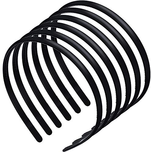 WILLBOND 6 Pieces Plastic Headbands for Women Thin Headband with Teeth Plain Head Bands for Halloween Christmas Women's Hair(8 mm,Rubber Black)