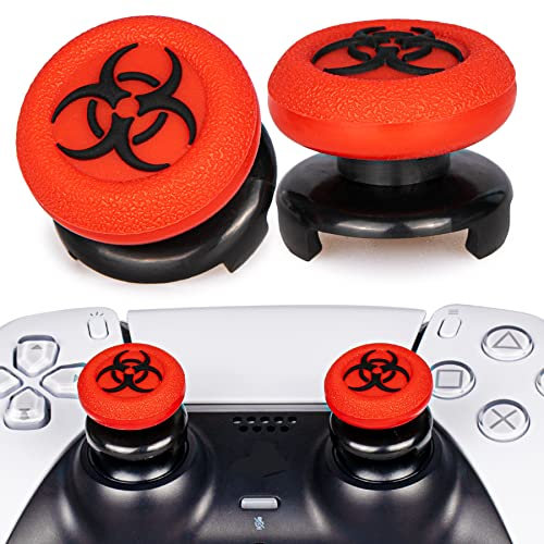 Playrealm FPS Thumbstick Grip Agarres para el Pulgar Extensor Y Textura 3D Caucho Silicona Apretón Cubrir 2 juegos para PS5 Dualsenese y PS4 Mando (Bioh Rojo)