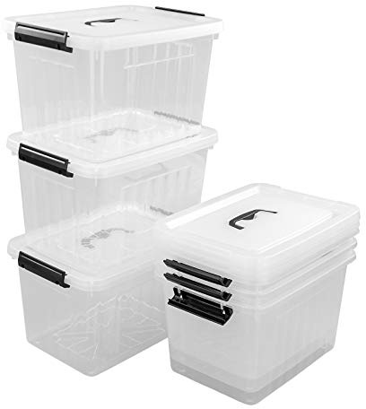 Farmoon 12 Liter Plastic Boxes for Storage with Lids, Clear Storage Container with Black Handles, 6 Packs