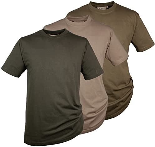 Hubertus® Pack de 3 camisetas de caza/verde oliva/beige, color liso, resistentes, paquete de tres camisetas de la S a la 8XL (4XL (60)), Caña Oliva Beige, XXXXL
