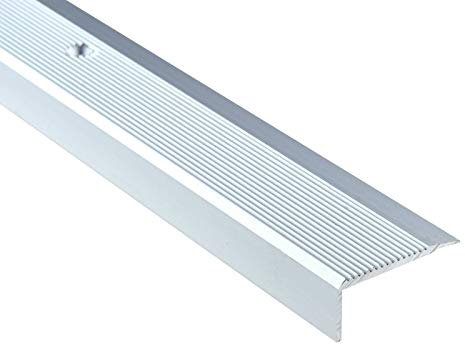35x15mm - 0.9M Stair Nosing ONE Sided Grooved Anodised Aluminium Anti Non Slip Rubust Trim Drilled Edge Trim TMW Profiles (Silver)
