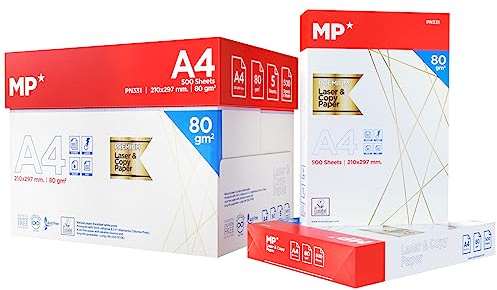 MP – Folios A4 80gr, 2500 Hojas, Blanco Premium para Impresora Multifunción, Din A4, para Uso de Oficina, Material Escolar, Paquete de Folios, Papel de Impresión Multiusos