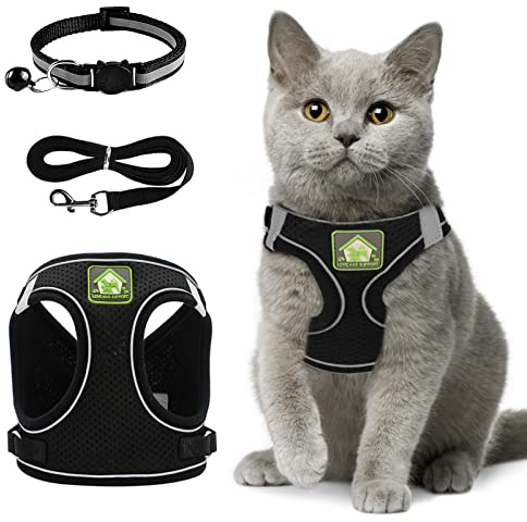 Cat Harness & Lead Set - Escape-Proof Adjustable Vest for Kitten, Ferret, Puppy, Rabbit with Reflective Strips - Breathable Soft Mesh Jacket