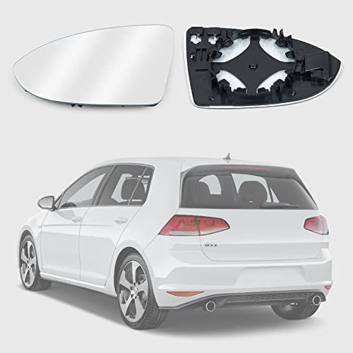 URAQT Fit for VW Golf MK7 2013-2020 Wing Mirror Glass, Left Heated Wing Mirror Glass Replacement, Convex Clear Passenger Side Heated Aspherical with Support Plate Door Mirror OEM:V-W (5G0857522)