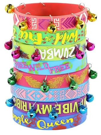 keephen 8 Stück Zumba Silikonarmbänder mit Glocke Coole Dinge Buntes Armband Gummiarmbänder Personalisierte Armbänder Armbänder Gummi für Frauen und Männer