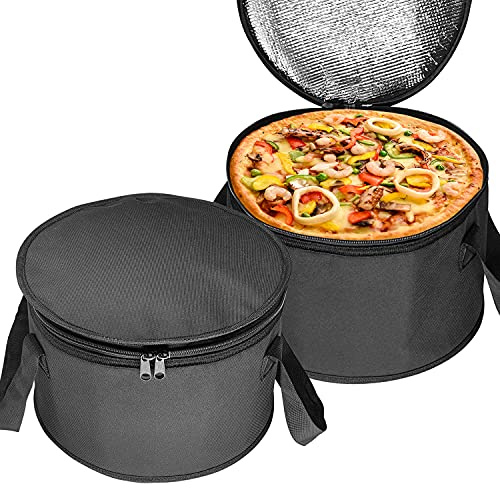 Yalin 2 Pack 12.5X7.8 Inch Round Lunch Bags, Insulated Thermal Pastry and Pie Carrier, Reusable Cake Cooler and Casserole Carrier Bags for Potluck, Picnics Food Delivery (Black Color)