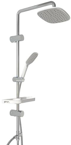 Florenta Regendusche Duschsystem Chrom Duschset mit Edelstahl Duschstange und ABS Kopfbrause, Handbrause, Duschablage für Badezimmer (T-2620CP+AB)