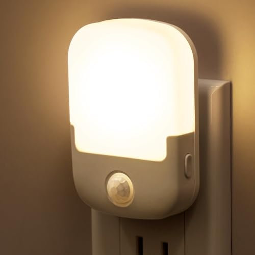 Briignite Night Light Plug in Wall, LED Night Light with Dusk to Dawn& Motion Sensor, 1W Adjustable Brightness, Warm White 3000K for Bedroom, Kids Room, Bathroom, Stair, Kitchen, Corridor, 1 Pack