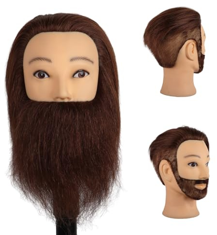 DaizySight Testa per Parrucchieri Uomo Capelli Veri 100%, Testina Parrucchiere Manichino Studio con Barba, Testa Formazione Acconciaturel Modello Taglio di Capelli Maschile (Marrone, 35cm)