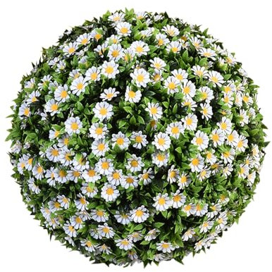 URMAGIC Daisy Artificial Plant Topiary Ball, Faux Daisy Boxwood Balls, Hanging Faux Plants Balls, Spheres Decorative,Artificial Plant Ball for Indoor Outdoor, Garden Wedding Decor (35cm)