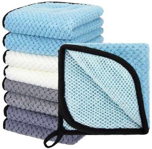 Juexica 8 Pcs Exfoliating Washcloth Men Wash Face Cloth Rustic Dual Sided Bath Washcloth 9.8 x 9.8'' Facial Scrubber Men Exfoliating Shower Towel for Body and Face (Waffle Pattern,Light Color Series)