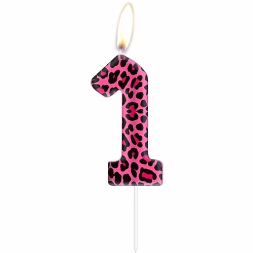 mciskin Velas con Números de Leopardo Rosa, Decoraciones de Cumpleaños de Leopardo, Velas de Guepardo Rosa Número 1 para Pastel, Decoraciones de Primer Cumpleaños para Niñas, Tema de Guepardo para
