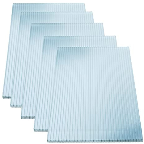 KAISER plastic® 5 placas de doble puente de policarbonato 16/20 – 98 x 400 cm (19,6 m²), transparentes y resistentes a los rayos UV, placas huecas Xtra Strong – Planchas para tejado, invernadero