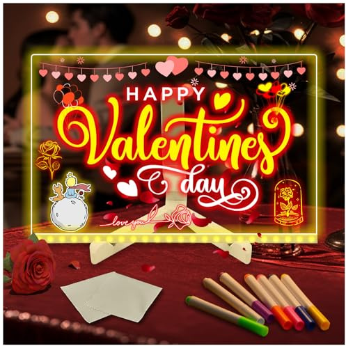 Pizarra LED con 7 colores, Pizarra acrílica para borrar en seco con luz, Tablero de notas LED iluminada con soporte y 7 colores bolígrafo, Regalos de cumpleaños y Navidad para niños.