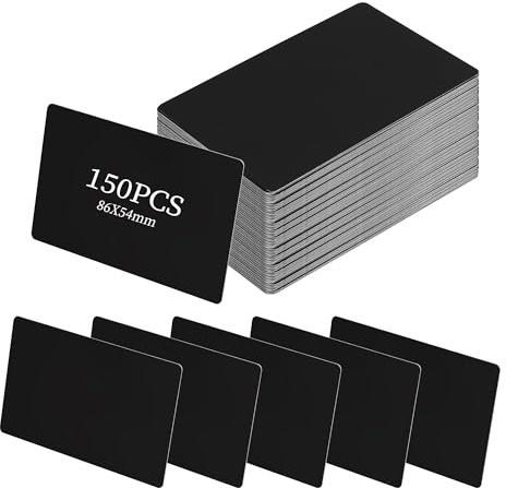 YKUKIZEE 150 PCS Blank Metal Business Cards Black, 86 x 54 MM Aluminum Business Cards, 0.21 MM Laser Engraved Black Name Card for Office DIY Card