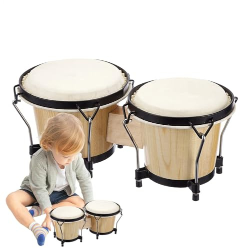 Bongo Drum, 2,5 kg Professional Wooden Hand Drum Set, 6 & 7in Bongos, Perfect for Kids, Adults & Beginners, Educational Percussion Instruments to Music Learning & Practice