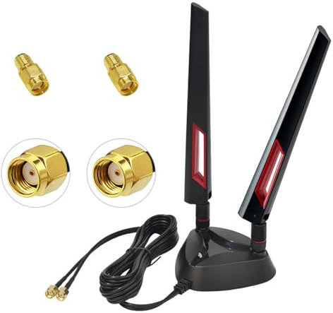 AQTAQ WiFi 6E Antenna Tri-Band 6GHz 5GHz 2.4GHz Antenna RP-SMA WLAN Magnetic Base with 2m/6.6ft Extension Cable for PC Bluetooth Motherboard WiFi 6 Router Camera PC Desktop Wireless