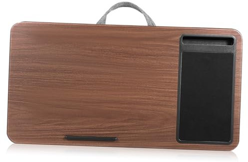 KICHOUSE Portable Laptop Lap Desk with Cushion and Mouse Pad, Small Bed Computer Stand for Working and Studying, Lightweight Lap Tray for Home and Travel, Brown Wood Grain