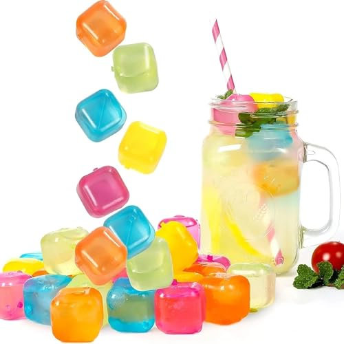 Lot de 20 cubes de glace réutilisables colorés – Sans BPA et non toxiques – Pour boissons, cocktails, pique-niques, fêtes et anniversaires – Alternative écologique à la glace traditionnelle – Facile à
