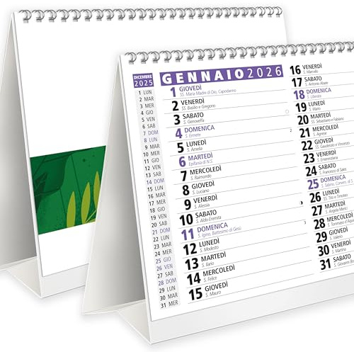 Calendario da Tavolo 2026 con Feste Settimane Lune e Santi con Numeri Grandi - Certificato FSC® Mix Credit - Calendario 2026 da scrivania per Ufficio Casa Scuola (Colore LAVANDA)