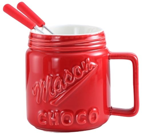 Tazza Per Fonduta Di Cioccolato Tazza Per Fonduta In Ceramica Resistente Al Calore Con 2 Forchette Per Fondere Il Cioccolato Riutilizzabile Per Appuntamento Notte Compleanno Matrimonio Rosso