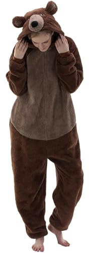 Syglawnd Bear Onesie, vuxen onesie pyjamas varm söt björn dragkedja djurkostymer för kvinnor män vinter