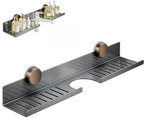 Generisch Waschbecken Ablage, Bad Organizer Badezimmer Regal Ohne Bohren Badablage über Waschbecken Abnehmbar Waschbeckenablage mit Saugnäpfen für Schlafsaal RV Küche (Grau A, 40CM)