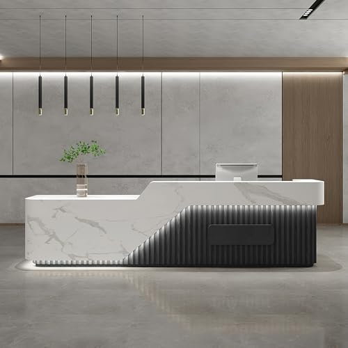 Anpassad receptionsdisk, receptionistskrivbord, 100 tums randig dekoration receptionsbänk med räknare, anpassad logotyp, kommersiell räknare för försäljning på d
