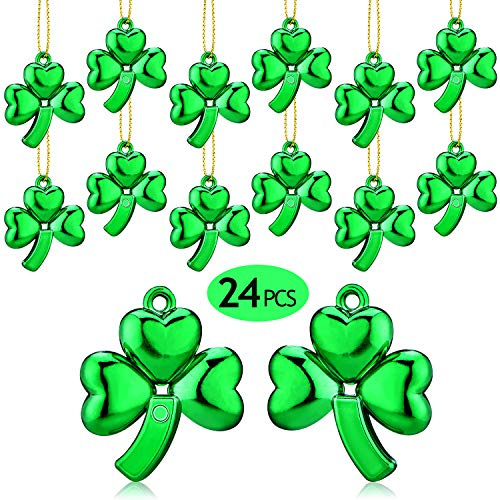 Boao 24 Pieces St. Patrick's Day Shamrocks Ornament Decoration Shamrock Shaped Hanging Ornaments for Tree Clover Ornament Pendant for St. Patrick's Day Irish Party Good Luck Favor Present Home Decor