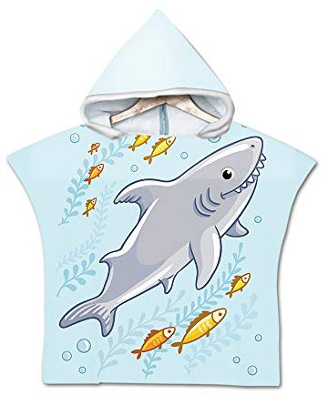 Chickwin Badeponcho mit Kapuze Kind Poncho Handtuch, Kinderhandtuch Strand Schwimmen Bad Kapuzenhandtuch Bademantel Zum Wechseln für Jungen Mädchen (60 * 80cm,Grauer Hai)