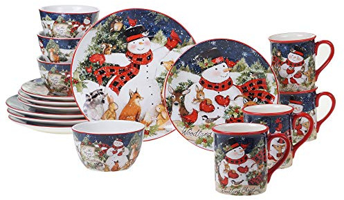 Magic of Christmas Snowman 16-Piece Holiday Dinnerware Set – Service for 4 – Cheerful Winter Plates, Mugs & Bowls for Family Meals, Holiday Gatherings & Festive Table Settings