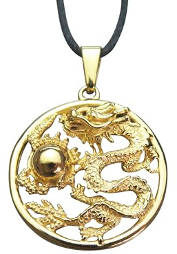 Lycklig kinesisk drake herr guld justerbart hänge halsband, Rostfritt stål