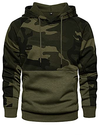 AOTORR Mens Hoodies Pullover Camo Hooded Sweatshirt Patchwork Top Long Sleeve Hoody Casual Tops with Pockets WY42 Army Green S