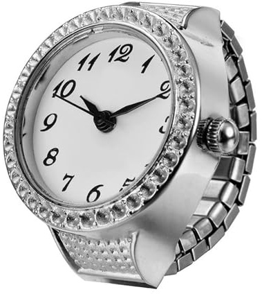 ibasenice Finger Ring Watch Vintage Style Quartz Timepiece Compact 0.90X0.78X0.78 Inch Lightweight Silver Watch Ring for Women and Men Practical Decorative Jewelry for Meetings and Parties