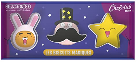 Chefclub Kids - Kit Emporte-Pièces Biscuits pour Enfant 4 Ans+ - Coffret 3 Pièces Inox Lapin, Moustache, Étoile - Recette Biscuits Maison Enfant + QR Code Vidéo - Set Pâtisserie Idée Cadeau