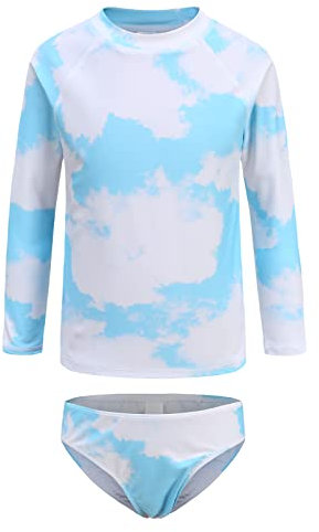 HowJoJo Zweiteiliger Badeanzug für Mädchen, langärmelig, Rashguard-Set, Kinder-Badeanzug, LSF 50+, Krawattenfarbe 01, 12-14 Jahre